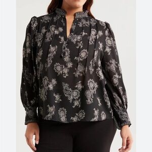 NWT Max Studio Floral Black and White Blouse size 2X